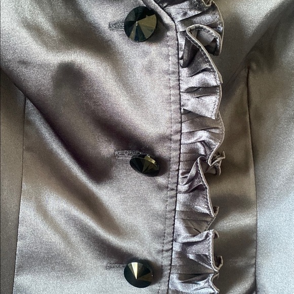 - Adrianna Papell Satin Ruffle Blazer Classic Evening Jacket Dark Gray Siz… - Picture 4 of 8